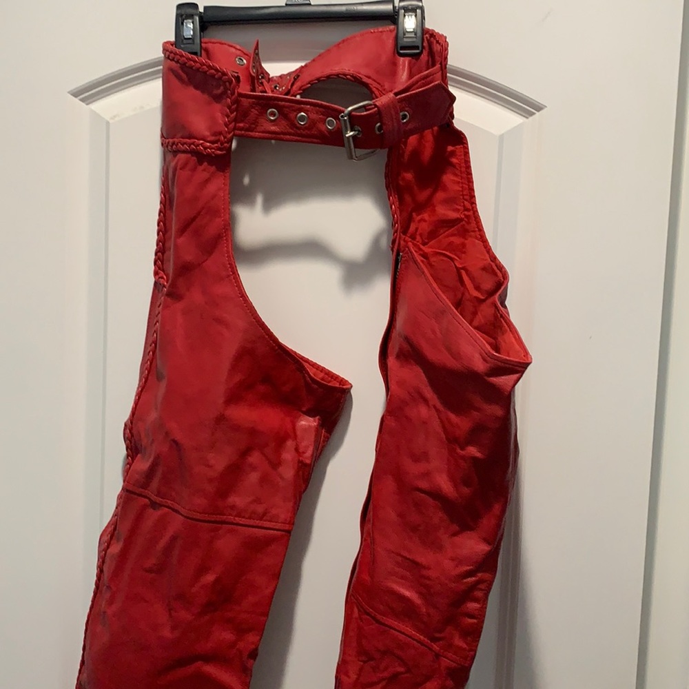 Chaps  Full length, genuine leather, rich red